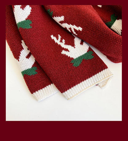 New Christmas Scarf for Women, Versatile, Brightening, Imitation Cashmere Reindeer Scarf, New Year Red Scarf