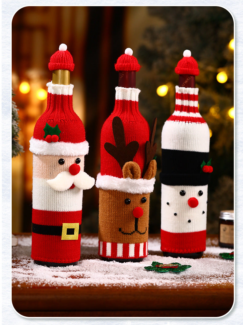 Christmas Wine Bottle Cover Champagne Red Wine Creative Knitted Elderly Wine Cover Hotel Restaurant Holiday Decoration Supplies