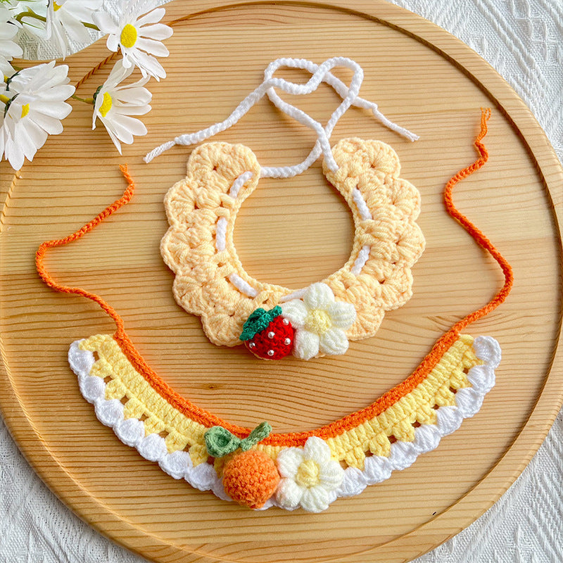 25 Spring Pet Knitted Scarf Cat Flower Woven Collar Dog Yarn Drool Towel Cute Orange Decoration