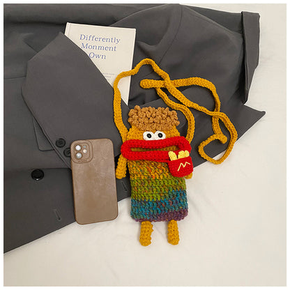 Yarn Crochet Sausage Mouth Phone Bag Finished Handmade Knitted Ugly Cute Crossbody Bag Women's Bag Children's Coin Purse