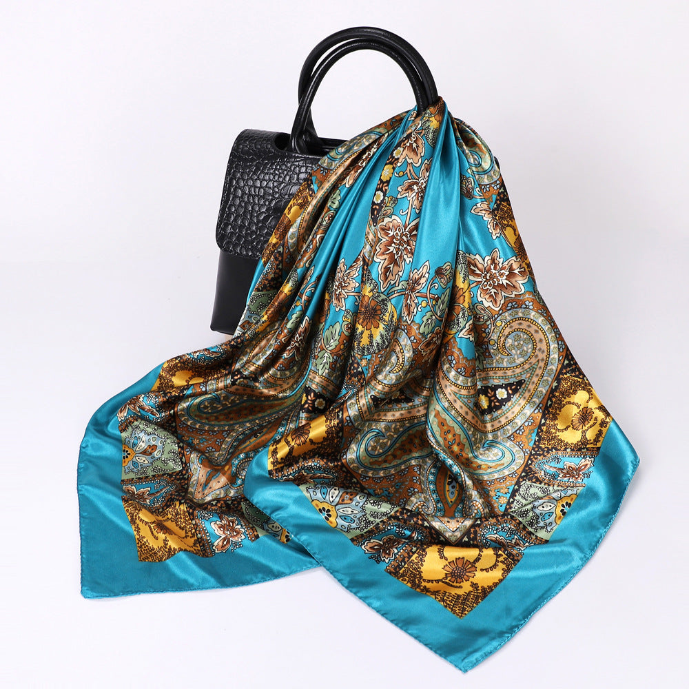 Cashew Print Silk Scarf for Women, European and American Trendy Versatile Shawl, 90cm Square Scarf