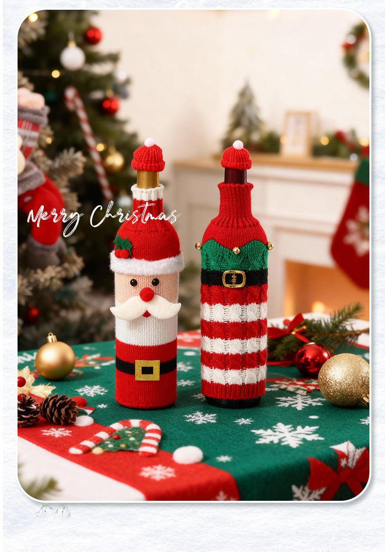 Christmas Wine Bottle Cover Champagne Red Wine Creative Knitted Elderly Wine Cover Hotel Restaurant Holiday Decoration Supplies