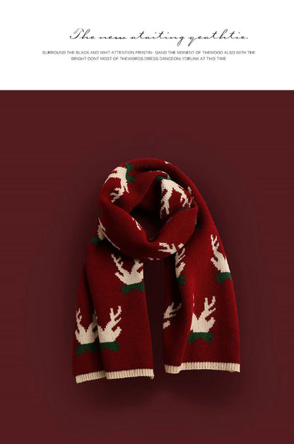 New Christmas Scarf for Women, Versatile, Brightening, Imitation Cashmere Reindeer Scarf, New Year Red Scarf