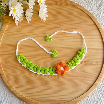 25 Spring Pet Knitted Scarf Cat Flower Woven Collar Dog Yarn Drool Towel Cute Orange Decoration
