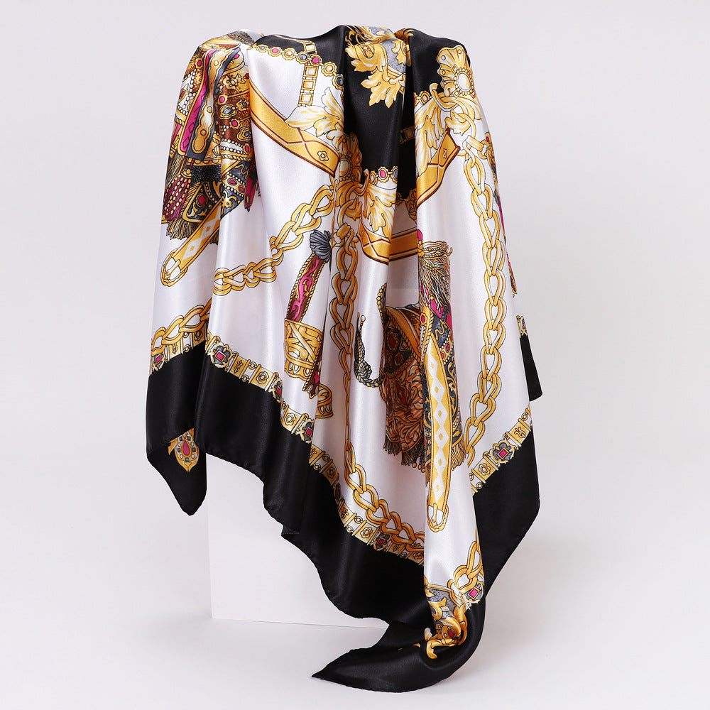 Cashew Print Silk Scarf for Women, European and American Trendy Versatile Shawl, 90cm Square Scarf