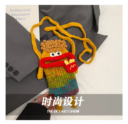 Yarn Crochet Sausage Mouth Phone Bag Finished Handmade Knitted Ugly Cute Crossbody Bag Women's Bag Children's Coin Purse