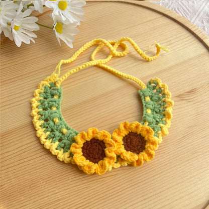 25 Spring Pet Knitted Scarf Cat Flower Woven Collar Dog Yarn Drool Towel Cute Orange Decoration