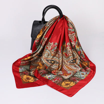 Cashew Print Silk Scarf for Women, European and American Trendy Versatile Shawl, 90cm Square Scarf