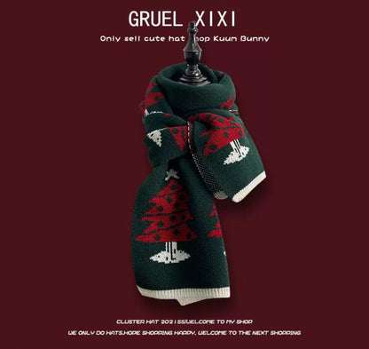 New Christmas Scarf for Women, Versatile, Brightening, Imitation Cashmere Reindeer Scarf, New Year Red Scarf