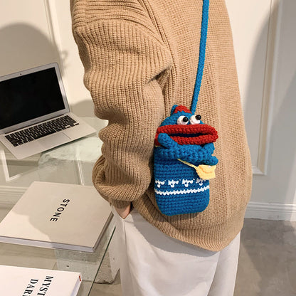 Yarn Crochet Sausage Mouth Phone Bag Finished Handmade Knitted Ugly Cute Crossbody Bag Women's Bag Children's Coin Purse