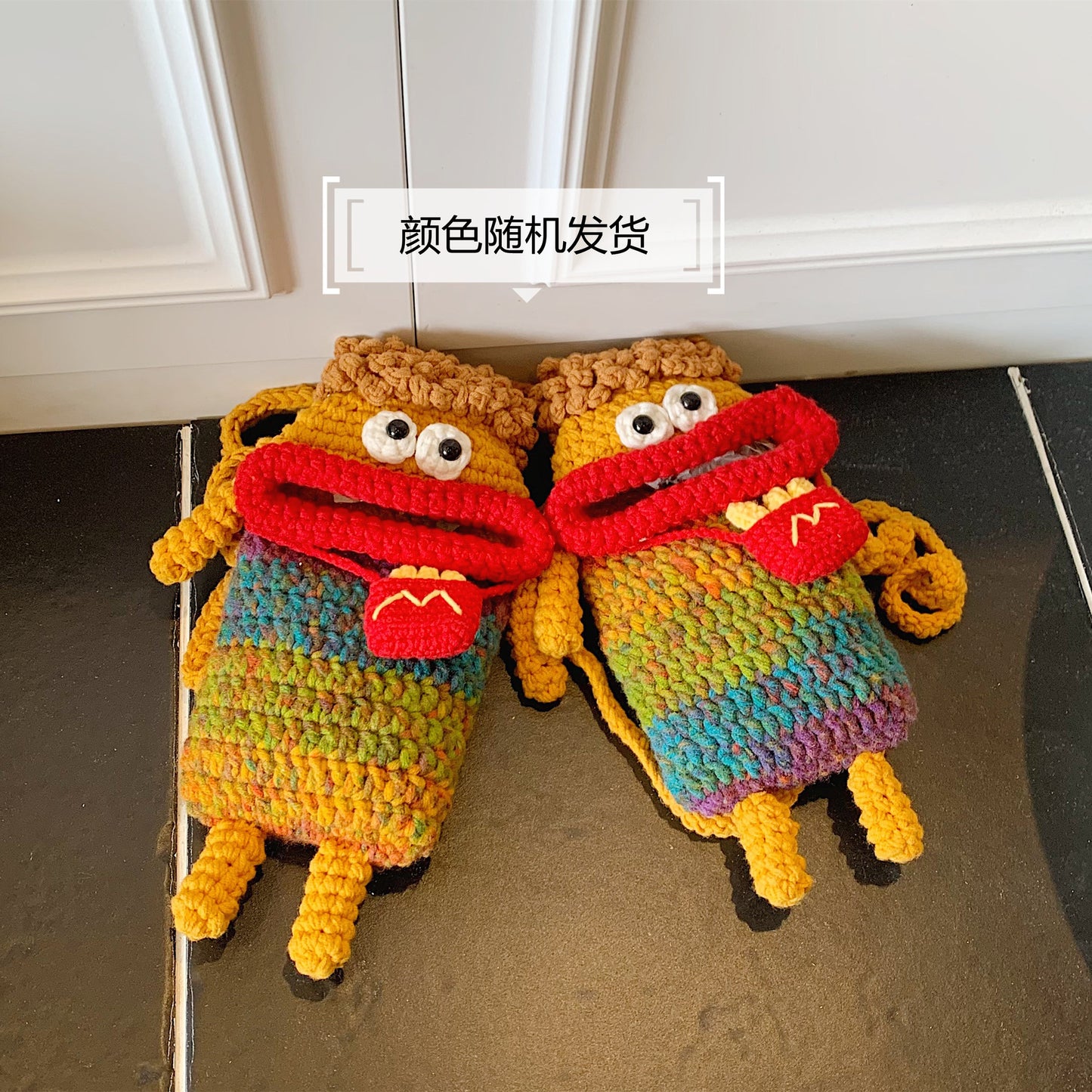 Yarn Crochet Sausage Mouth Phone Bag Finished Handmade Knitted Ugly Cute Crossbody Bag Women's Bag Children's Coin Purse