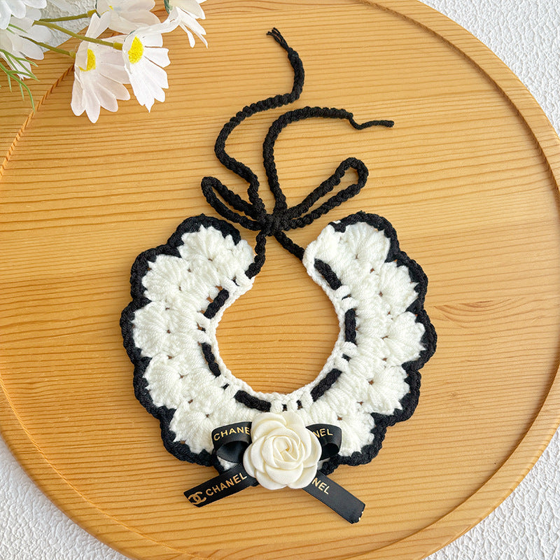 25 Spring Pet Knitted Scarf Cat Flower Woven Collar Dog Yarn Drool Towel Cute Orange Decoration