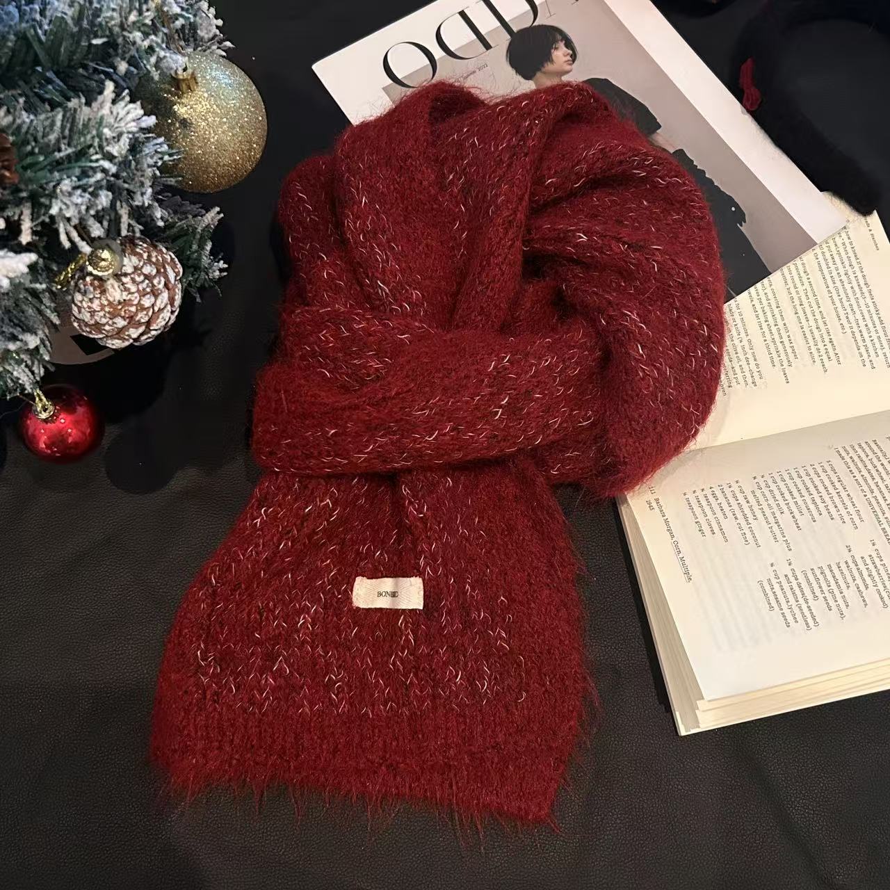 New Christmas Scarf for Women, Versatile, Brightening, Imitation Cashmere Reindeer Scarf, New Year Red Scarf