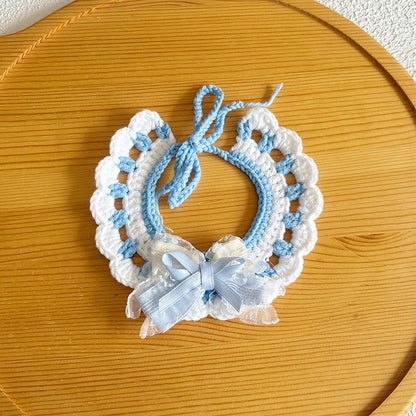 25 Spring Pet Knitted Scarf Cat Flower Woven Collar Dog Yarn Drool Towel Cute Orange Decoration