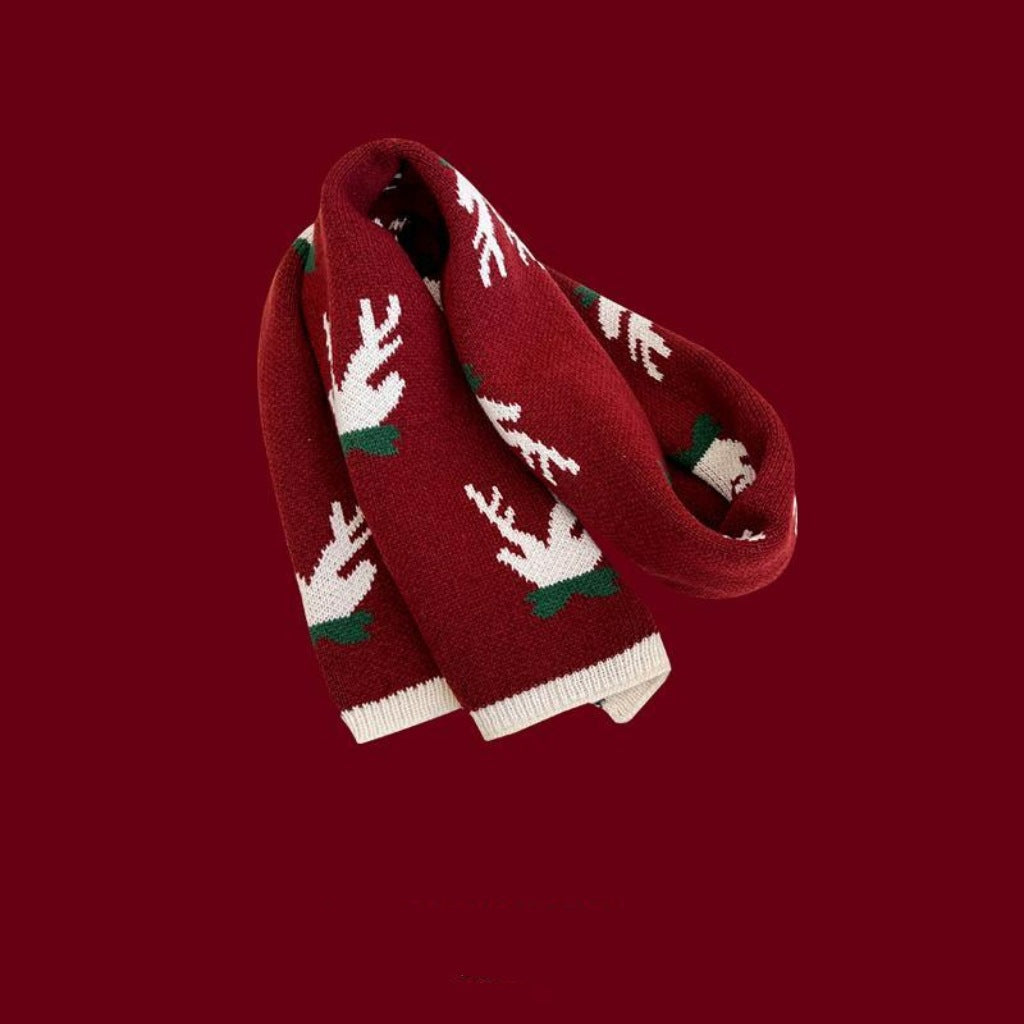 New Christmas Scarf for Women, Versatile, Brightening, Imitation Cashmere Reindeer Scarf, New Year Red Scarf