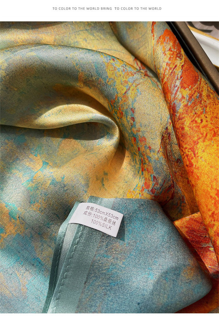 [100% Mulberry Silk] Silk Scarf for Women Autumn Scarf Neck Warmer Versatile Hairband Fashion Small Square Scarf