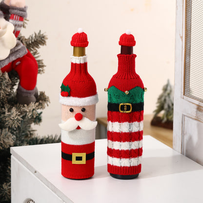 Christmas Wine Bottle Cover Champagne Red Wine Creative Knitted Elderly Wine Cover Hotel Restaurant Holiday Decoration Supplies