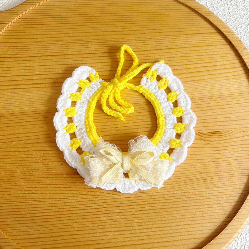 25 Spring Pet Knitted Scarf Cat Flower Woven Collar Dog Yarn Drool Towel Cute Orange Decoration