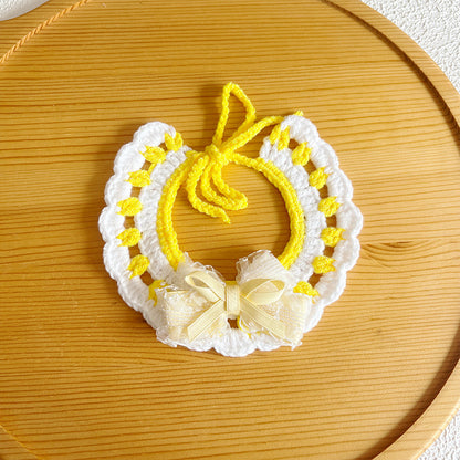 25 Spring Pet Knitted Scarf Cat Flower Woven Collar Dog Yarn Drool Towel Cute Orange Decoration