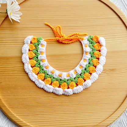 25 Spring Pet Knitted Scarf Cat Flower Woven Collar Dog Yarn Drool Towel Cute Orange Decoration