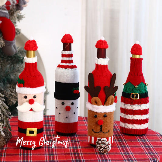 Christmas Wine Bottle Cover Champagne Red Wine Creative Knitted Elderly Wine Cover Hotel Restaurant Holiday Decoration Supplies