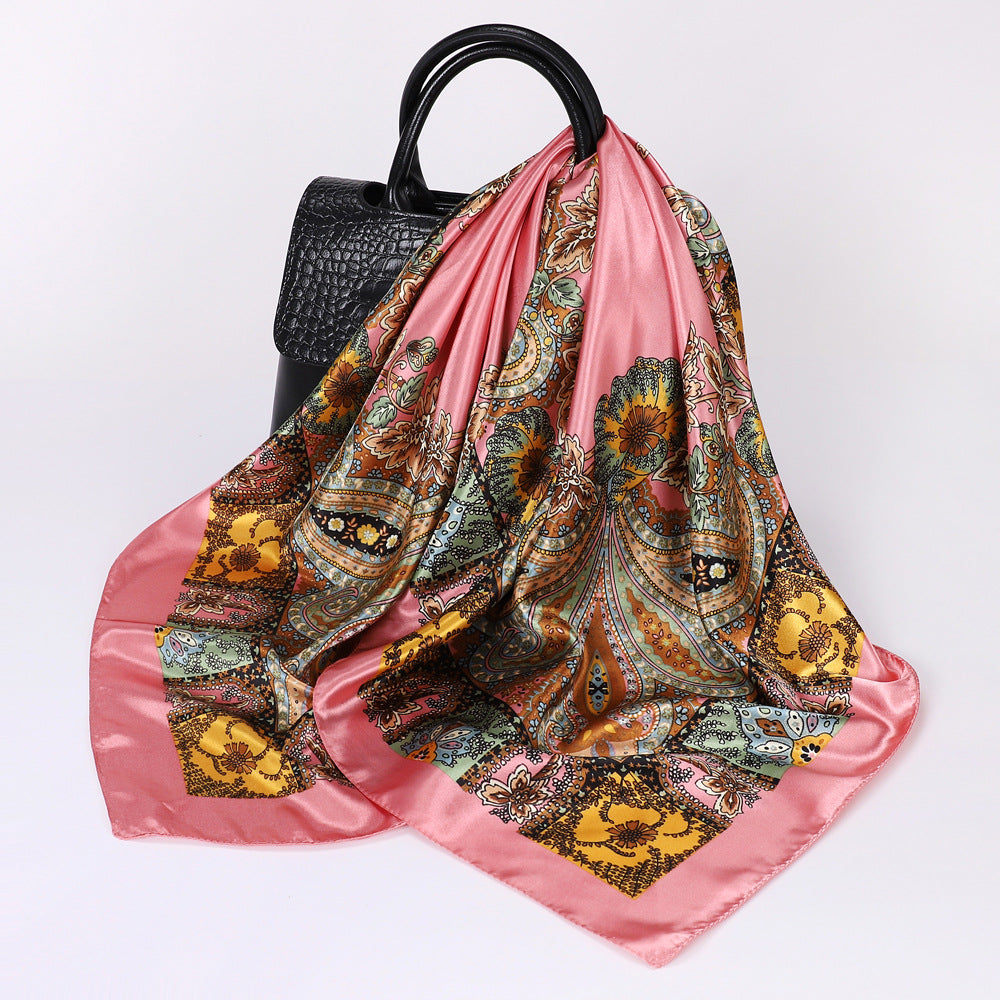 Cashew Print Silk Scarf for Women, European and American Trendy Versatile Shawl, 90cm Square Scarf