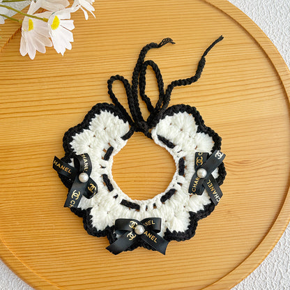 25 Spring Pet Knitted Scarf Cat Flower Woven Collar Dog Yarn Drool Towel Cute Orange Decoration